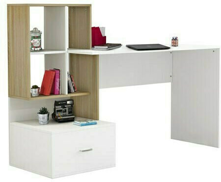 Schreibtisch Syndya Holz mit Bücherregal White / Sonoma 149x48x105cm