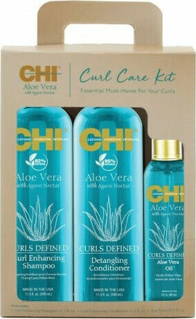 CHI Aloe Vera Curl Gift Box Hair Care Set for Curly Hair with Shampoo, Conditioner and Oil 3pcs