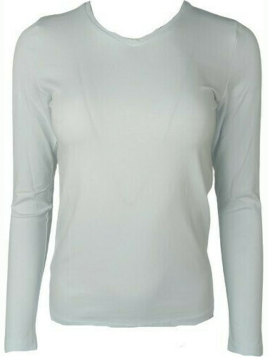 Paco & Co Winter Women's Cotton Blouse Long Sleeve with V Neck White