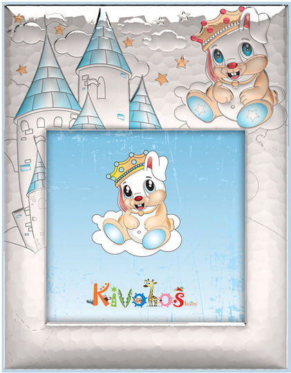 Slevori Hündchen Prinz Schloss Kinder Fotorahmen Silber Blau 10x10cm