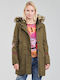 Lisboa Women's Long Parka Jacket for Winter with Hood Khaki