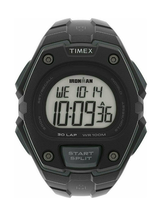 Timex Ironman Ψηφιακό Ρολόι Χρονογράφος Μπαταρίας με Πλαστικό Λουράκι σε Μαύρο χρώμα