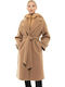 Biston Women's Midi Coat with Belt and Hood Camel