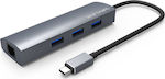 Wavlink UH3031GC USB 3.0 Hub 3 Θυρών με σύνδεση USB-C / Ethernet Γκρι