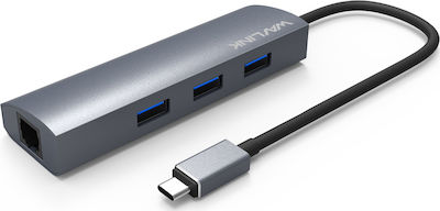 Wavlink UH3031GC USB 3.0 Hub 3 Porturi cu conexiune USB-C / Ethernet Gri