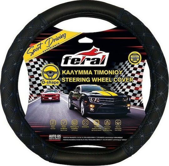 Feral Car Steering Wheel Cover with Diameter 38cm made of Leatherette Black with Black Stitching