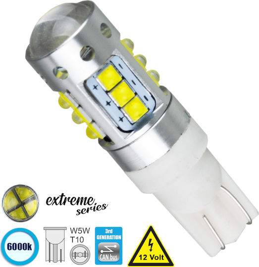 GloboStar Λάμπα Αυτοκινήτου 3rd Generation Can-Bus Extreme Series T10 Canbus LED 6000K Ψυχρό Λευκό 12V 15W