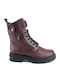 Leather Women's Ankle Boots Burgundy