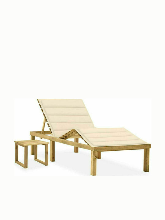 Deckchair Wooden with Cushion Physical - Cream 200x70x31.5cm.