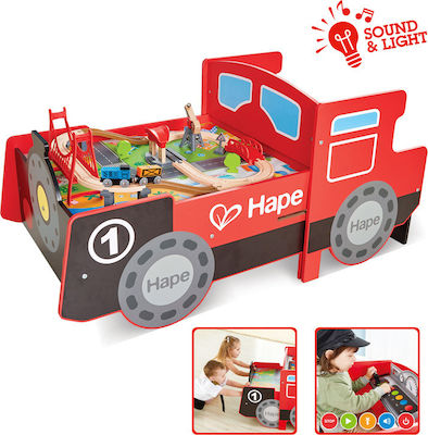 Hape Ride-on Engine Table Set cu Trenuleț din Lemn pentru 3++ Ani