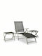 Aluminum Garden Pool Deckchair with Textilene Fabric Black Set with Table 3 Pieces 178x61.5x60cm