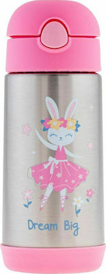 Stephen Joseph Λαγουδάκι Kinder Trinkflasche Thermos Rostfreier Stahl mit Strohhalm Rosa 350ml