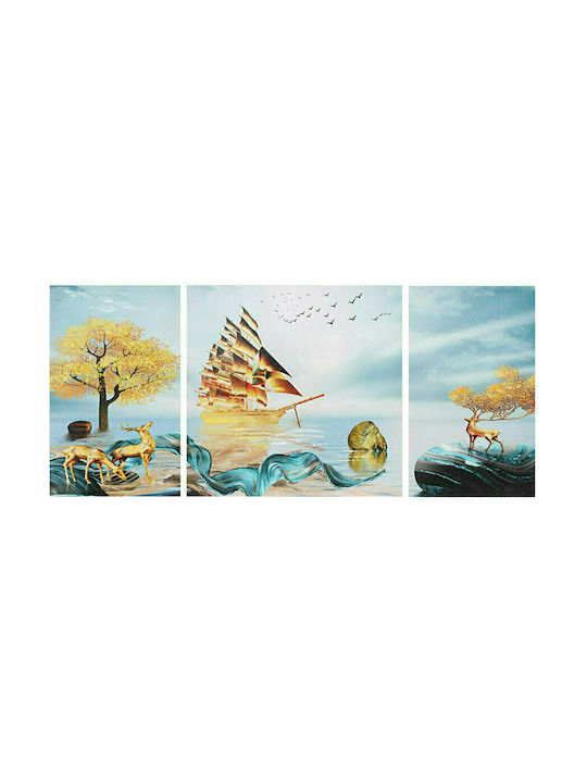 Keskor Τρίπτυχος Πίνακας σε Καμβά 110x50cm