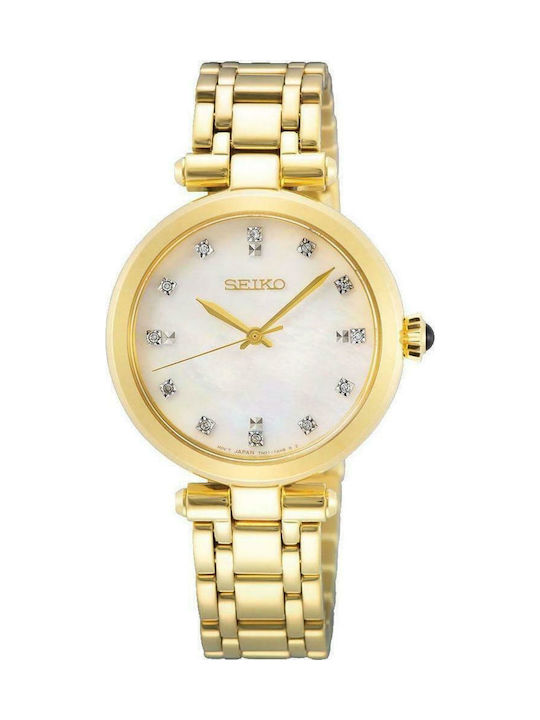 Seiko Damenuhr 36,5mm Batterie mit Gold Rostfreier Stahlarmband