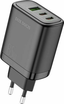 Dux Ducis Charger Without Cable with USB-A Port and 2 USB-C Ports 60W Power Delivery / Quick Charge 3.0 Blacks (C110)