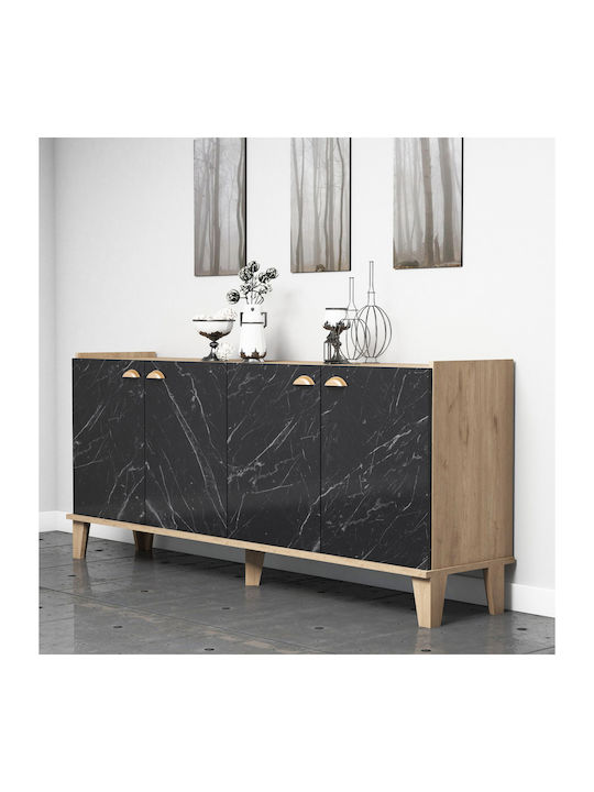Sideboard Wooden Natural Wood / Black Marble 180x41x77.8cm