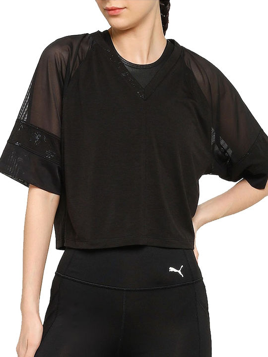 Puma Fashion Luxe Raglan Damen Sportlich Bluse 3/4 Ärmel Schwarz