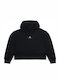 Fleece Hanorac Copii Cropped cu Glugă Negru Essentials