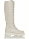 Leather Women's Boots with Zipper / Laces White