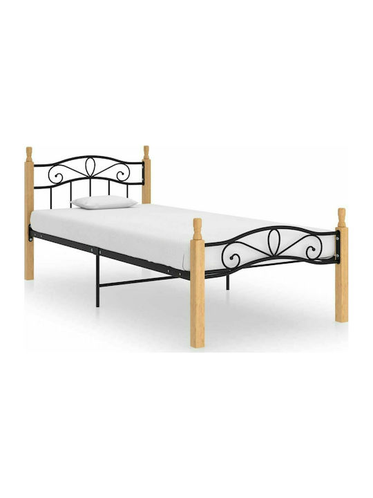 Κρεβάτι Μονό Μεταλλικό Μαύρο / Δρυς με Τάβλες για Στρώμα 90x200cm