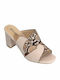 Leder Mules mit Chunky Niedrig Absatz in Beige Farbe