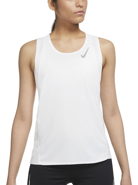 Nike Dri-Fit Running Αμάνικη Γυναικεία Αθλητική Μπλούζα Λευκή