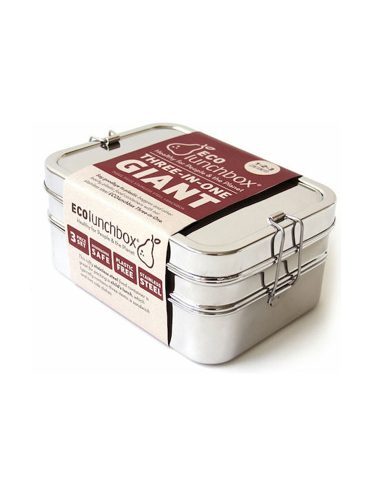 Ecolunchbox Three-In-One Giant Lunch Box Inox Silver 3pcs