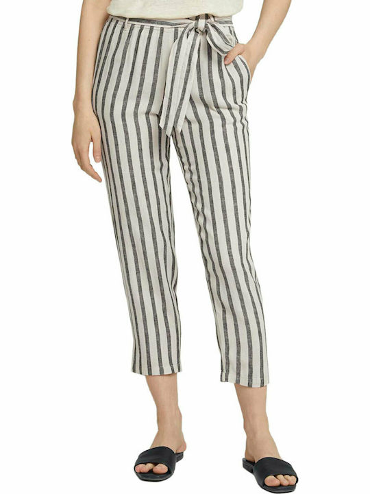 Tom Tailor Women's Fabric Capri Trousers Striped Beige