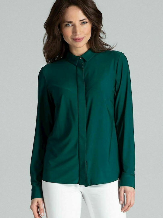 Lenitif L036 Women's Monochrome Long Sleeve Shirt Green