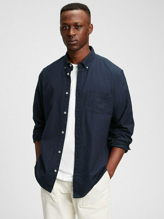 GAP Men's Shirt Long Sleeve Cotton Navy Blue