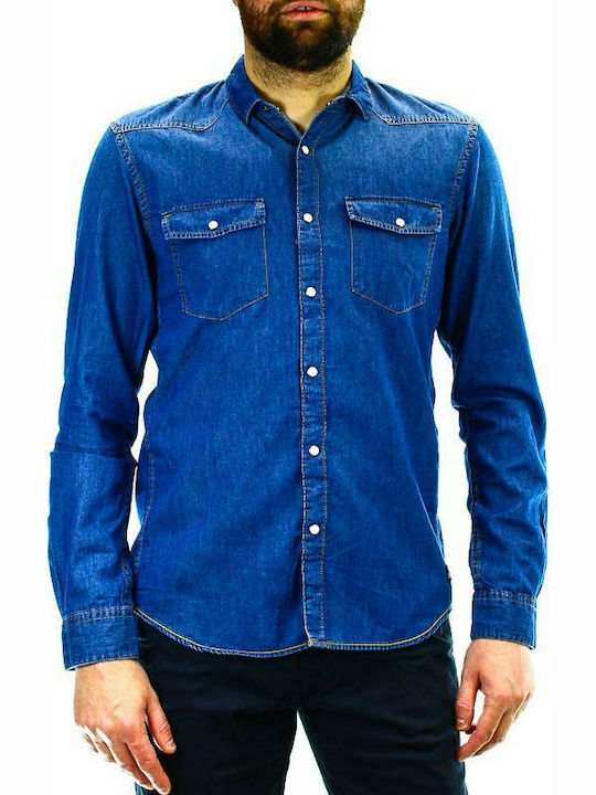 Tom Tailor Men's Shirt Long Sleeve Denim Blue