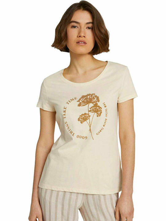 Tom Tailor Γυναικείο T-shirt Soft Creme Beige με Στάμπα