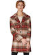Women's Checked Brilliant Red Coat with Buttons