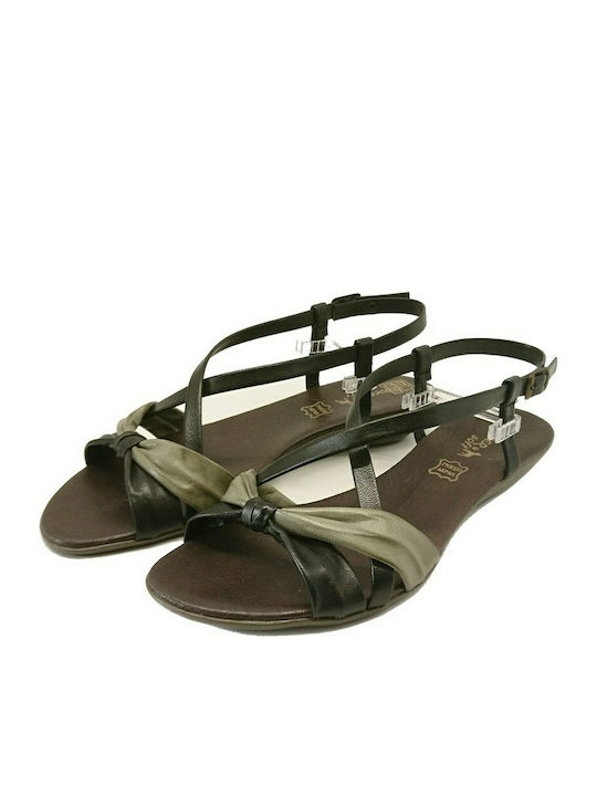 Boxer Leather Women's Flat Sandals Anatomic in Black Color