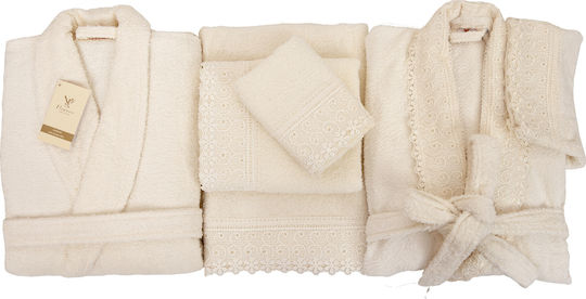 Viopros Νο 9 Bridal Towel Set 5pcs with Lace Ecru