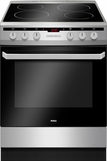 Amica 618CE3.333HTaQ(Xx) Κουζίνα 62lt με Κεραμικές Εστίες Π60εκ. Inox