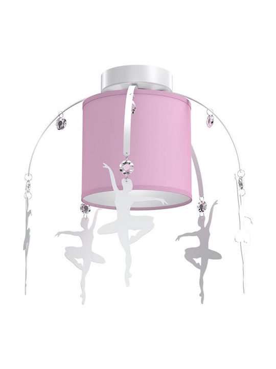 Ballet Single Bulb Kids Lighting Pendant Metallic 60W with Drive Size E27 In Pink Colour