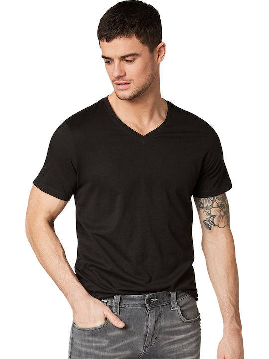 Tom Tailor 2 Pack Herren T-Shirt Kurzarm mit V-Ausschnitt Schwarz