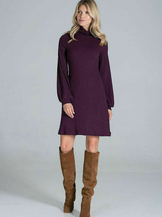 Figl M831 Mini Dress Long Sleeve Turtleneck Violet 157491