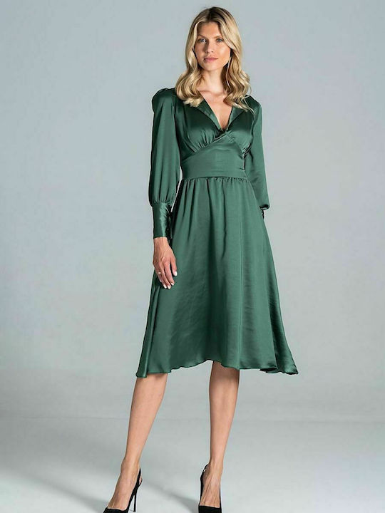 Figl M825 Midi Dress Satin Green 157515