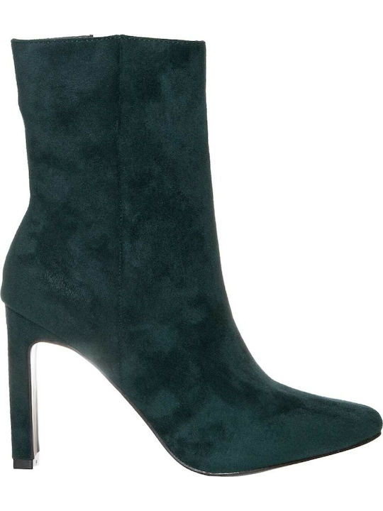 Suede Women's Ankle Boots with High Heel Green