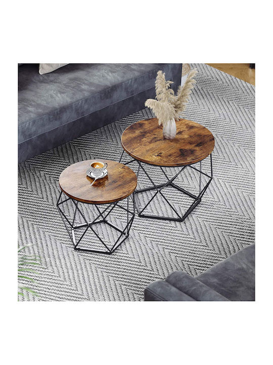 Round Side Metal Coffee Table Brown 2 Pieces W50xL50xH40cm