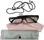 Σετ Με Θήκη, Κορδόνι & Πανάκι Women's Reading Glasses +2.00 in Black color Σετ Με Θήκη, Κορδόνι & Πανάκι