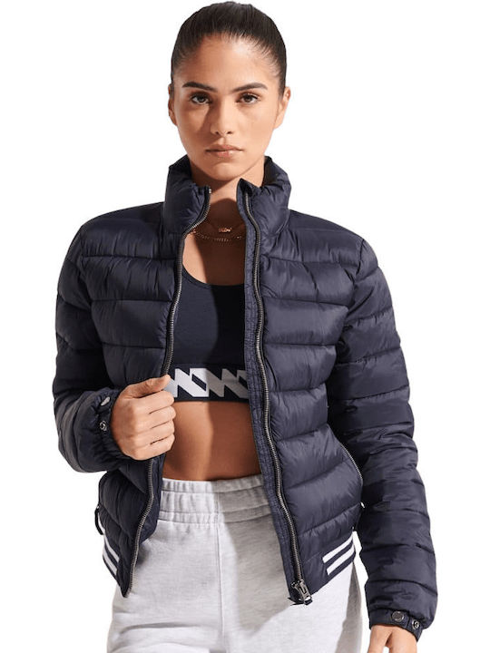 Superdry Fuji Κοντό Γυναικείο Puffer Μπουφάν Μπλε