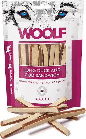 Woolf Long Cod Sandwich Λιχουδιές Σκύλου χωρίς Σιτηρά & Γλουτένη με Πάπια 100gr