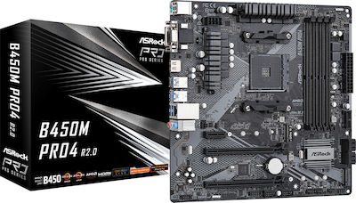 ASRock B450M-Pro4 rev. 2.0 Mainboard Micro ATX mit AMD AM4 Sockel