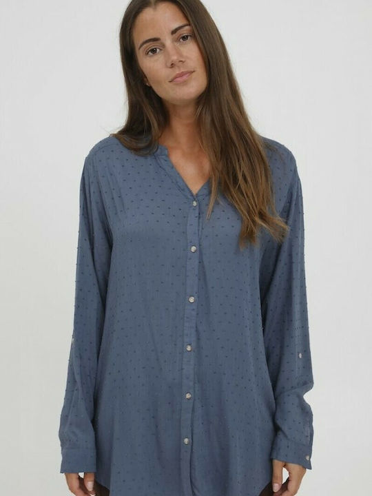 Langärmelig Damen Hemd Blau Monochrom