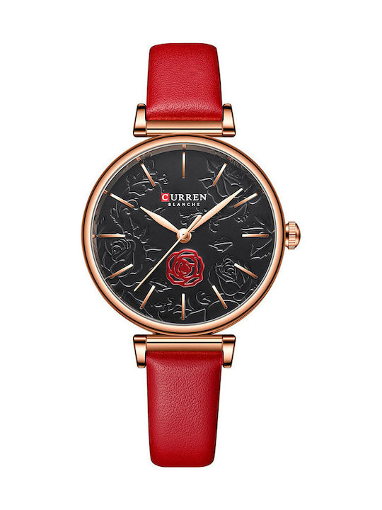 Curren Watch with Red Leather Strap