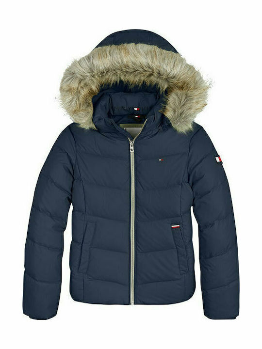 Essential Down Jacket Kids Quilted Short Coat with Hood Navy Blue