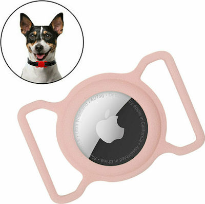 Hurtel Flexible Cover Silicone Pet Collar Case for AirTag Pink